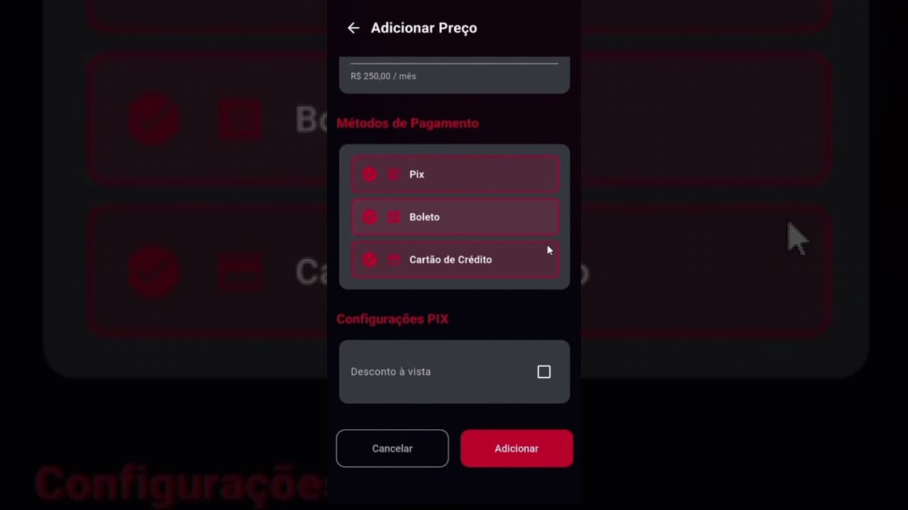 Criação de plano com mais de uma opção de modalidade