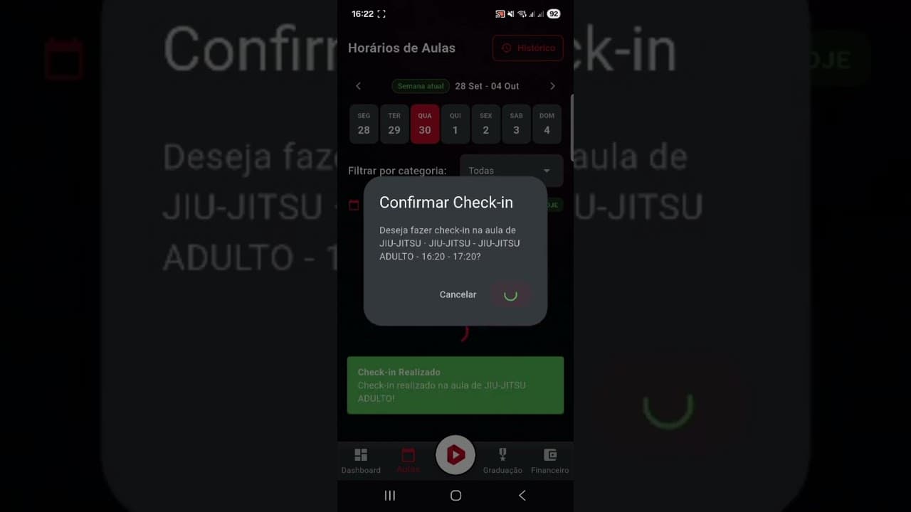 Solicitação de Check - in via app do aluno
