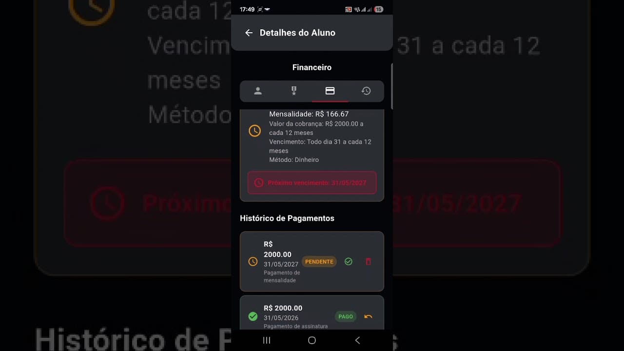 Pagamento da mensalidade - Baixa manual 